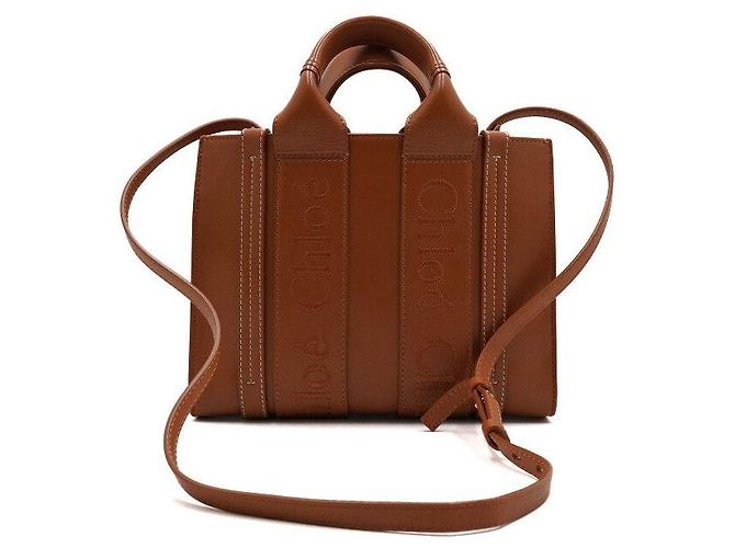 Chloé Borsa Tote Woody Piccola in Pelle Marrone - vista 4