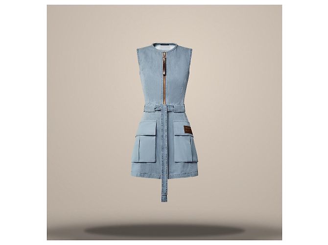 Louis Vuitton Gewaschenes Denim-Kleid mit Utility-Taschen Blue Grey Blau - Ansicht 2