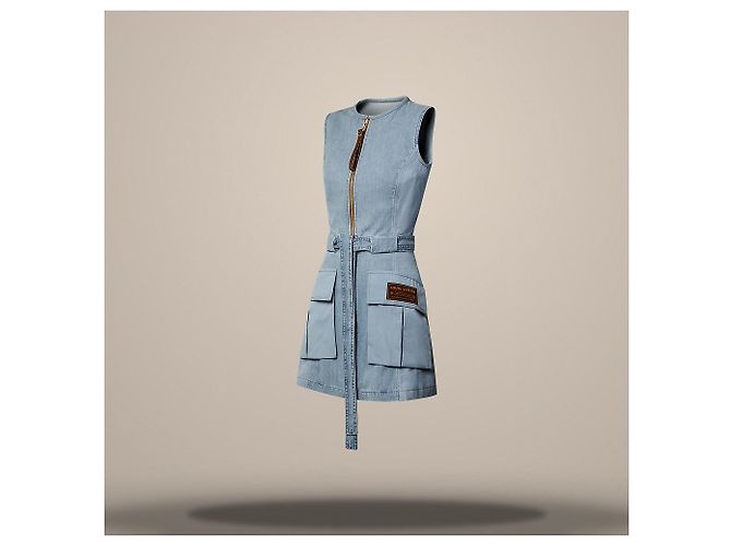 Louis Vuitton Gewaschenes Denim-Kleid mit Utility-Taschen Blue Grey Blau - Ansicht 3
