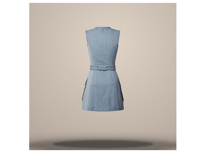 Louis Vuitton Gewaschenes Denim-Kleid mit Utility-Taschen Blue Grey Blau - Ansicht 4