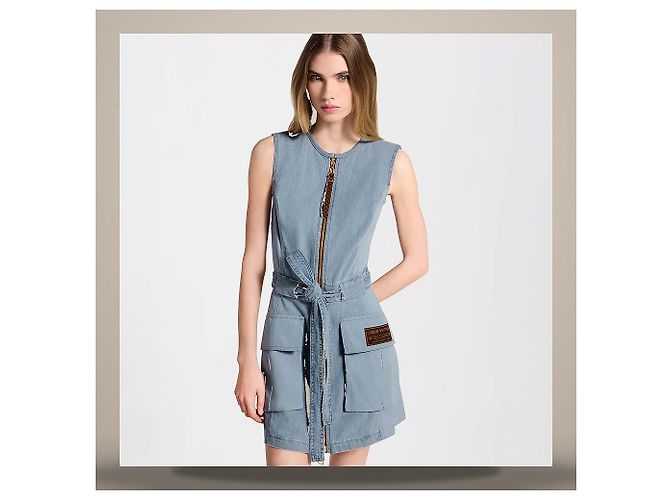 Louis Vuitton Gewaschenes Denim-Kleid mit Utility-Taschen Blue Grey Blau - Ansicht 5