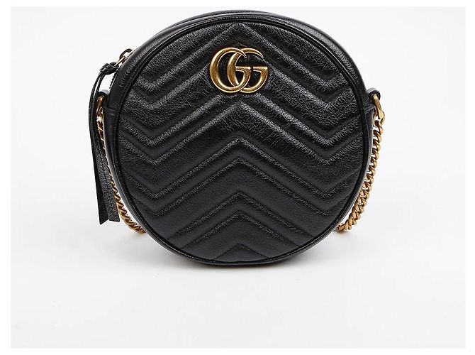 Gucci Borsa a tracolla rotonda mini GG Marmont Nera Nero - vista 2