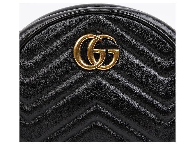 Gucci Borsa a tracolla rotonda mini GG Marmont Nera Nero - vista 3
