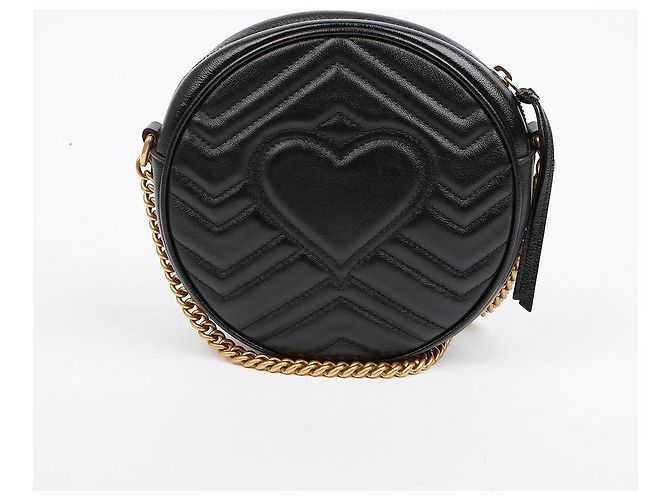 Gucci Borsa a tracolla rotonda mini GG Marmont Nera Nero - vista 4