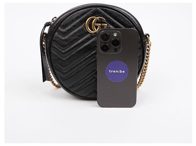 Gucci Borsa a tracolla rotonda mini GG Marmont Nera Nero - vista 7