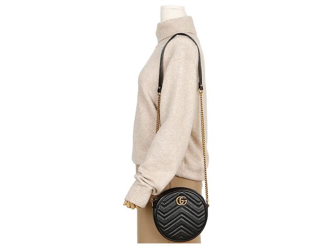 Gucci Borsa a tracolla rotonda mini GG Marmont Nera Nero - vista 9
