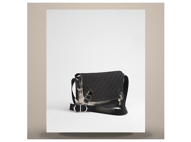 Dior Jet Flap Messenger Bag Medium Black Oblique Jacquard - Ansicht 4
