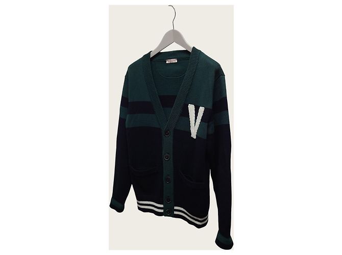 Valentino Baumwollcardigan in Navy Green mit besticktem LOGO-Patch Blau - Ansicht 2