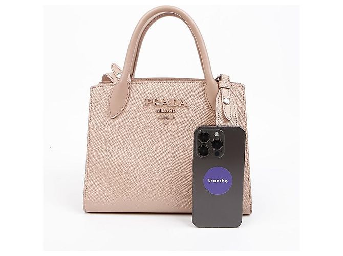 Prada Borsa Tote piccola Monochrome in pelle Saffiano Rosa - vista 10