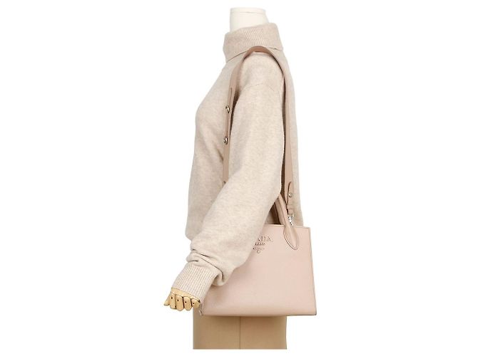 Prada Borsa Tote piccola Monochrome in pelle Saffiano Rosa - vista 14