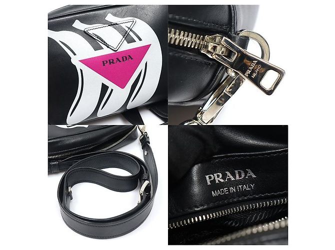 Prada Borsa a tracolla Camera in vitello City Black con stampa banana Nero - vista 7