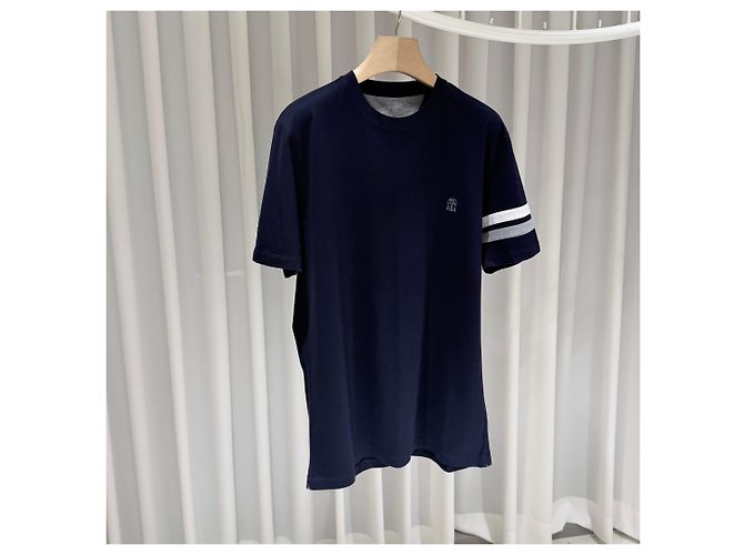 Brunello Cucinelli Baumwoll-T-Shirt mit besticktem Logo Navy XXL Blau - Ansicht 2