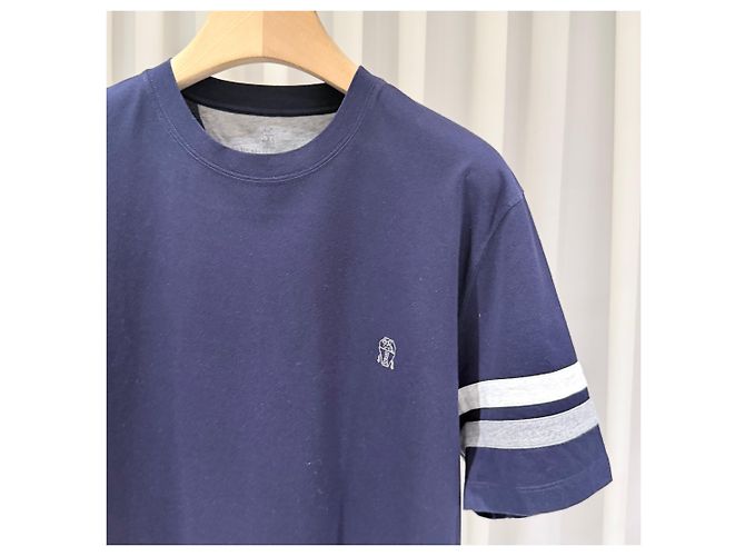 Brunello Cucinelli Baumwoll-T-Shirt mit besticktem Logo Navy XXL Blau - Ansicht 3