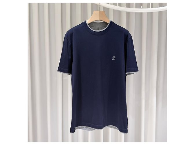 Brunello Cucinelli Baumwoll-T-Shirt mit besticktem Logo Navy XXL Blau - Ansicht 7