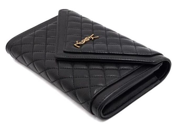 Saint Laurent Cartera con solapa de piel de cordero acolchada negra - vista 11