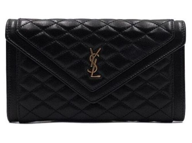 Saint Laurent Cartera con solapa de piel de cordero acolchada negra - vista 2