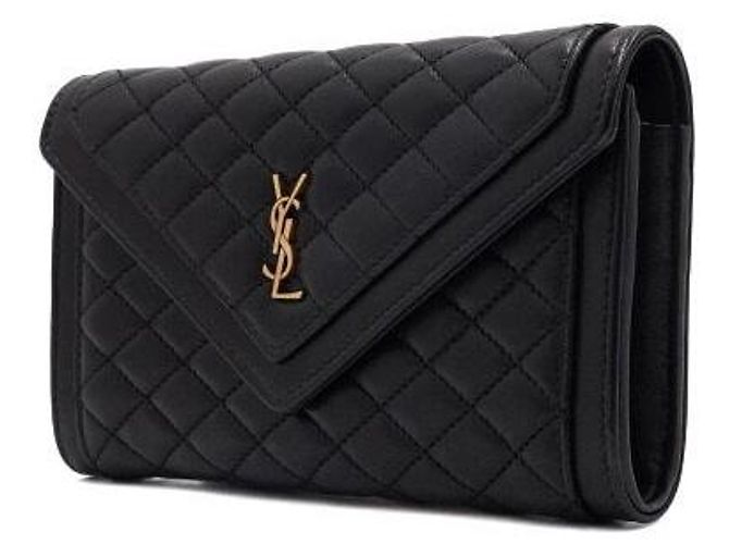 Saint Laurent Cartera con solapa de piel de cordero acolchada negra - vista 3
