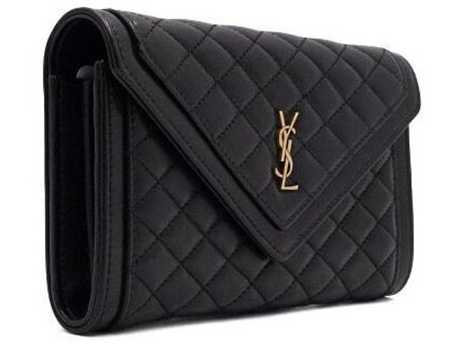 Saint Laurent Cartera con solapa de piel de cordero acolchada negra - vista 4