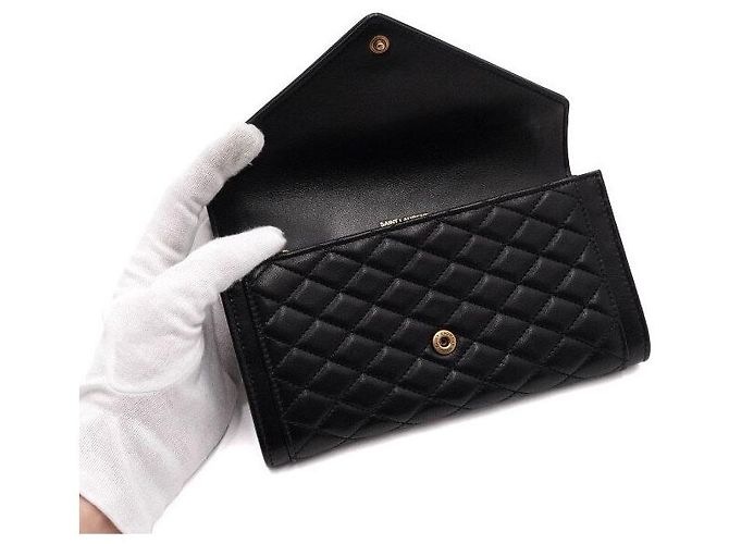 Saint Laurent Cartera con solapa de piel de cordero acolchada negra - vista 6