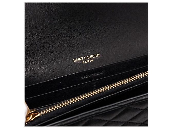 Saint Laurent Cartera con solapa de piel de cordero acolchada negra - vista 7