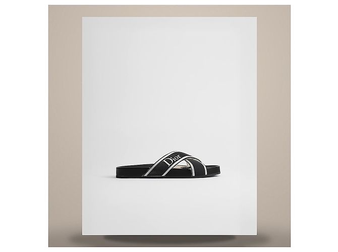 Cannage Dior Sandali Riviera Aqua Black White Technical Fabric - vista 2