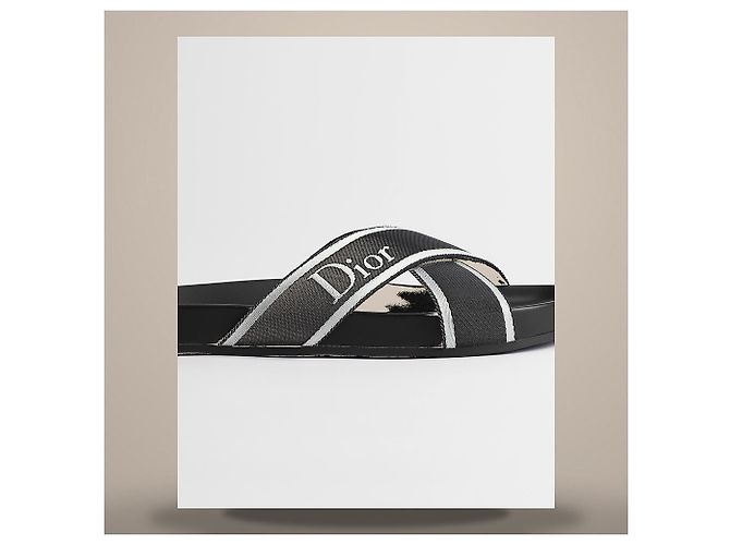 Cannage Dior Sandali Riviera Aqua Black White Technical Fabric - vista 6