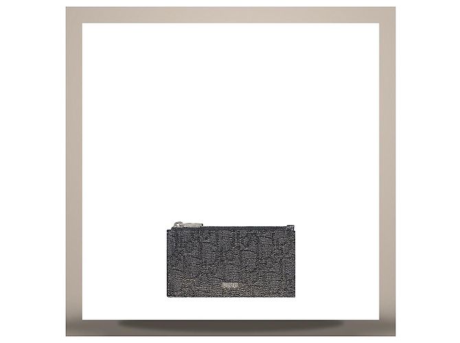 Dior Split Ring Zipper Card Holder Black Oblique Jacquard Black Grain Calfskin - view 4