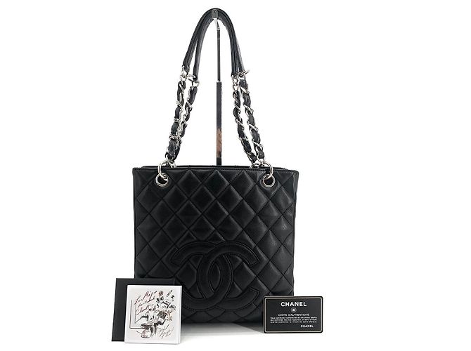Chanel Borsa a tracolla Caviar Petit Shopping Nero - vista 8