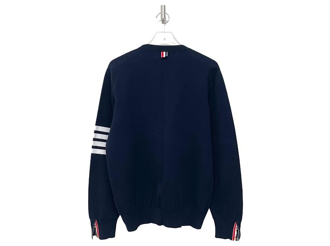 Thom Browne Navy Milano Stitch Strick mit diagonalen Bündchen Blau - Ansicht 2