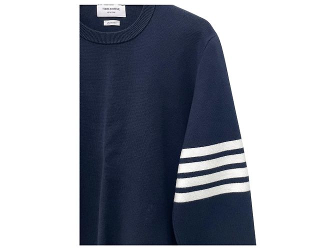 Thom Browne Navy Milano Stitch Strick mit diagonalen Bündchen Blau - Ansicht 3