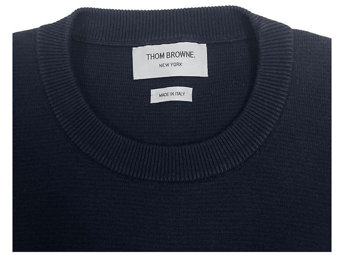 Thom Browne Navy Milano Stitch Strick mit diagonalen Bündchen Blau - Ansicht 4