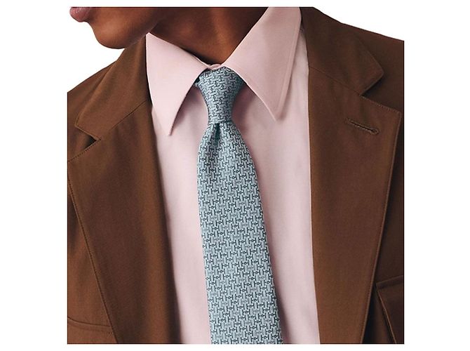Cravatta in seta Hermès Jumbo Grigia Marrone - vista 4