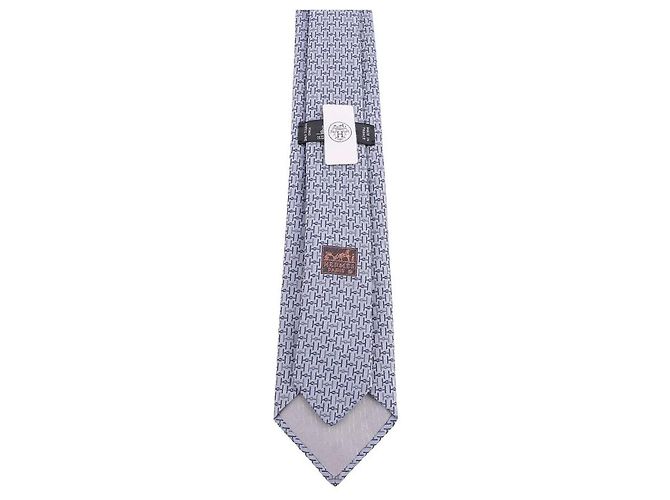 Cravatta in seta Hermès Jumbo Grigia Marrone - vista 7