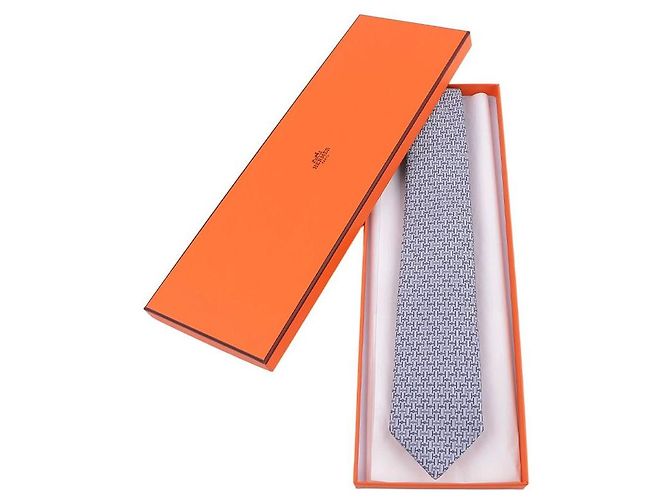 Cravatta in seta Hermès Jumbo Grigia Marrone - vista 9