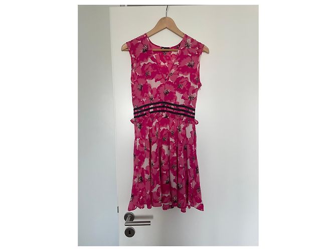 The Kooples Sommerkleid mit rosa Blumen Schwarz Pink Weiß - Ansicht 2
