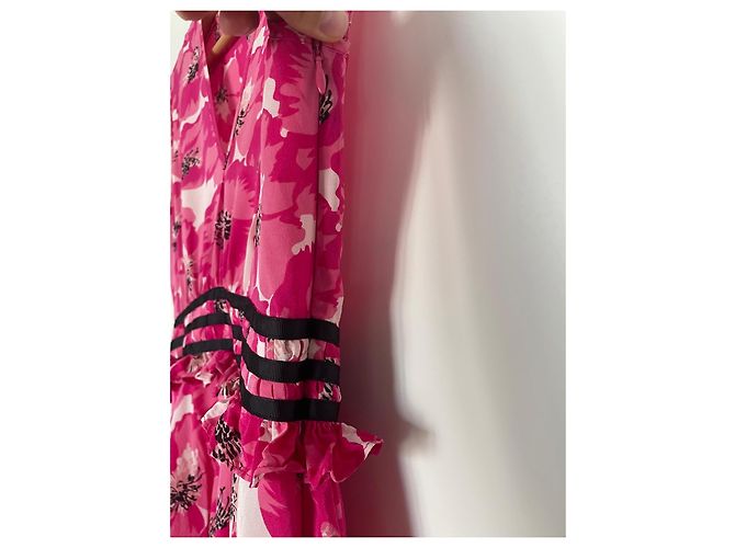 The Kooples Sommerkleid mit rosa Blumen Schwarz Pink Weiß - Ansicht 4