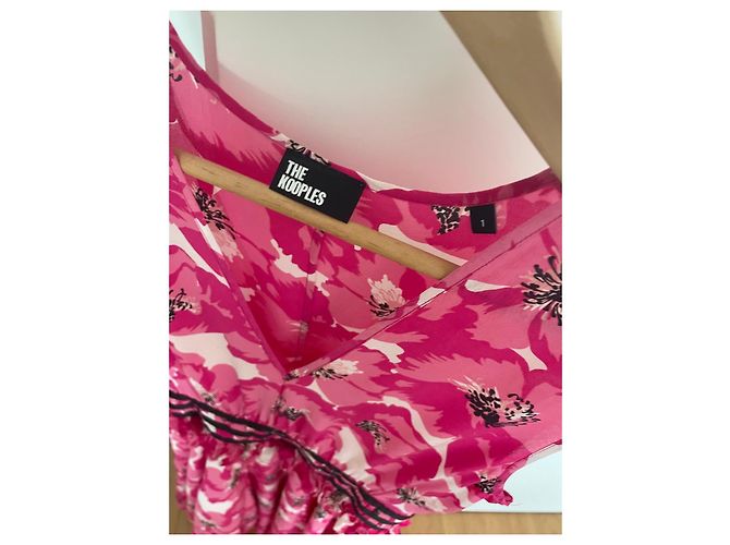 The Kooples Sommerkleid mit rosa Blumen Schwarz Pink Weiß - Ansicht 7