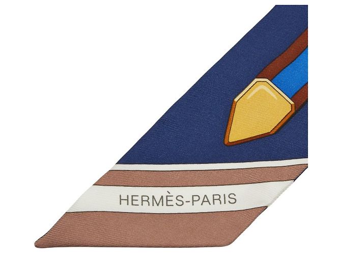 Hermès Hermes Twilly Grand Tralala Schal Beige Marineblau - Ansicht 3