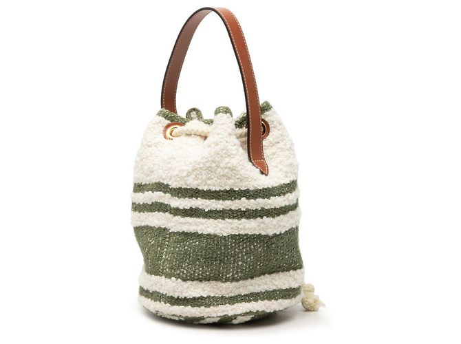 Céline Bolso Celine Teen Drawstring Logo Blanco Verde Crudo - vista 2
