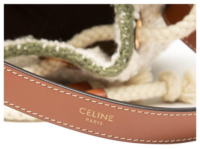 Céline Bolso Celine Teen Drawstring Logo Blanco Verde Crudo - vista 6