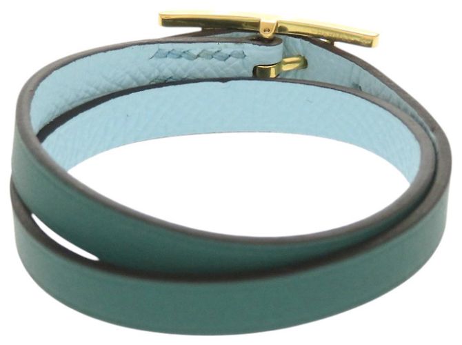 Hermès Pulseira Behapi de Volta Dupla Hermes Verde Azul claro - vista 3