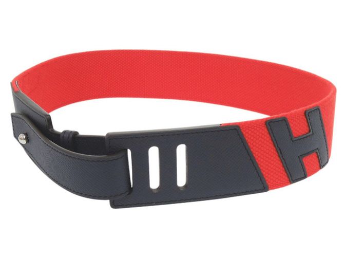 Hermès Hermes Croisière Canvas Leather Belt Silvery Red Navy blue - view 3