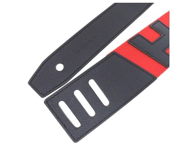 Hermès Hermes Croisière Canvas Leather Belt Silvery Red Navy blue - view 4