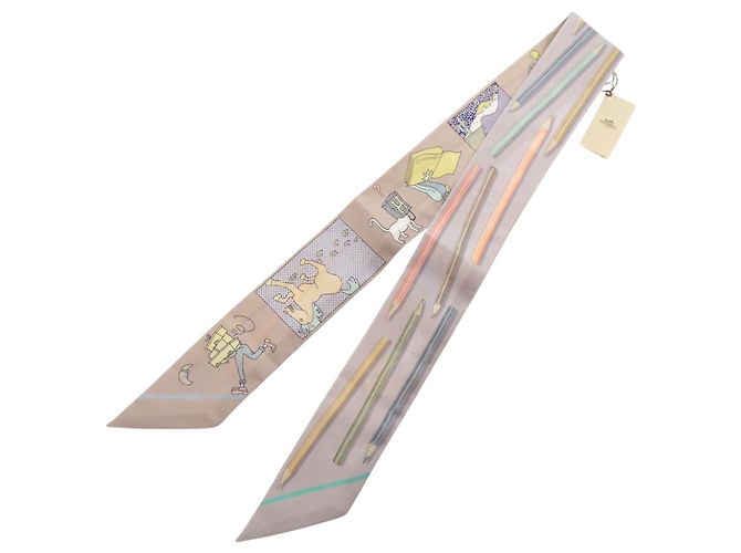 Hermès  Foulard Hermes Twilly A Vos Crayons Marrone Bianco Multicolore - vista 2