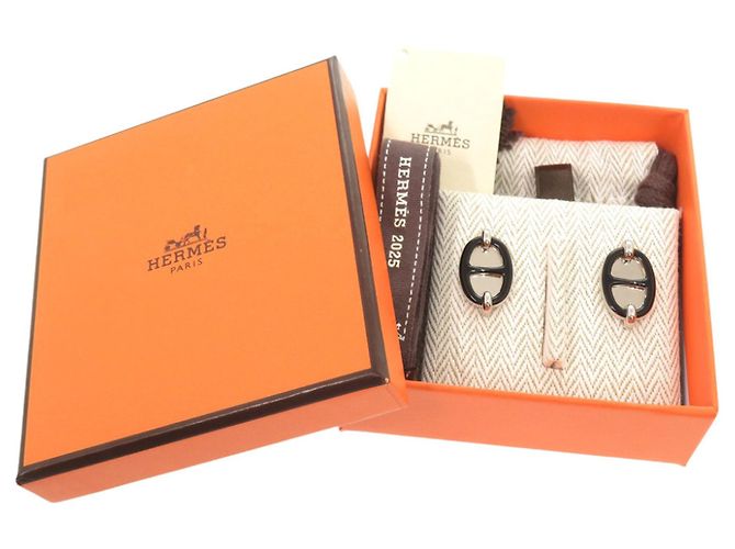 Hermès Boucles d'oreilles puces Hermes Mini Maillon Noir Argenté - vue 2