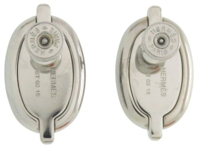 Hermès Boucles d'oreilles puces Hermes Mini Maillon Noir Argenté - vue 3