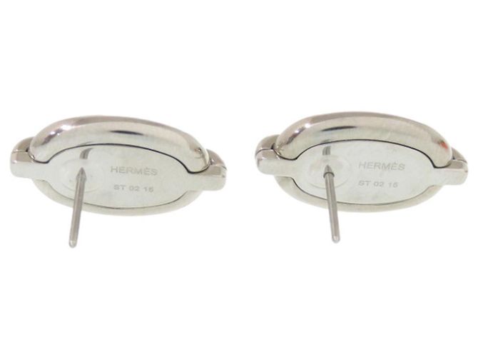 Hermès Boucles d'oreilles puces Hermes Mini Maillon Noir Argenté - vue 6