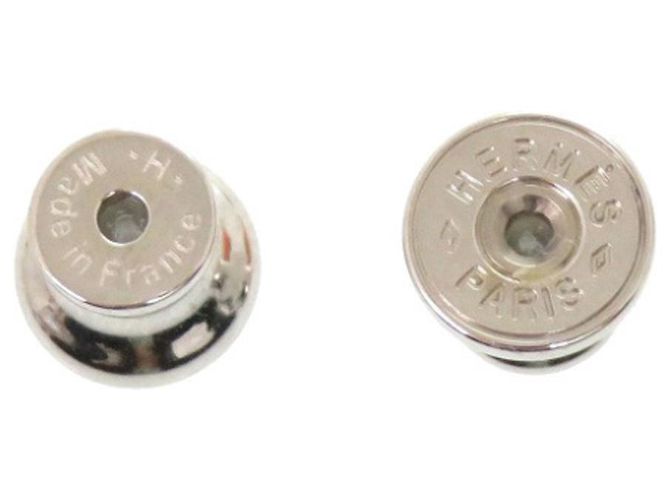 Hermès Boucles d'oreilles puces Hermes Mini Maillon Noir Argenté - vue 7