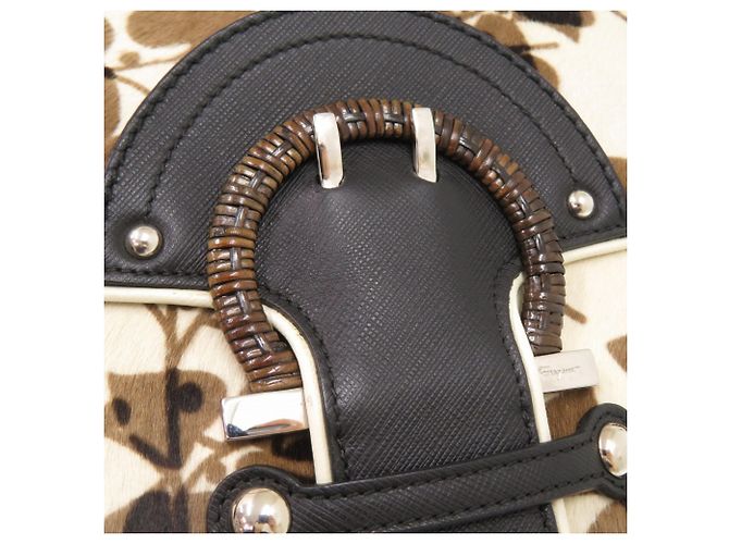 Borsa a tracolla in pelle Salvatore Ferragamo Marrone Nero - vista 8