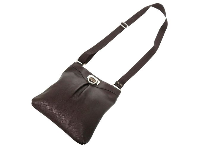 Borsa a tracolla in pelle marrone Salvatore Ferragamo Gancini - vista 6